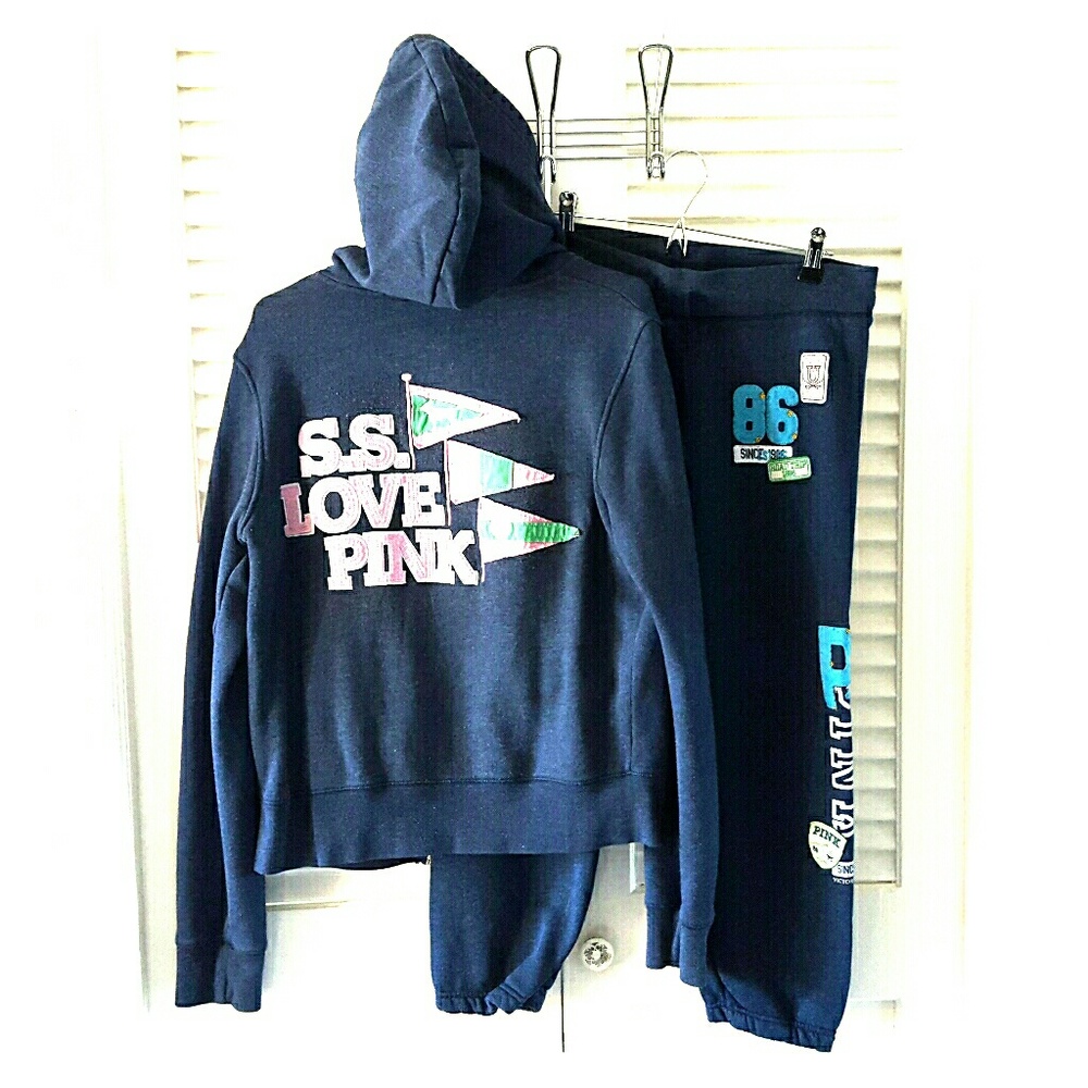 Pink Navy Blue sweat suit outfit